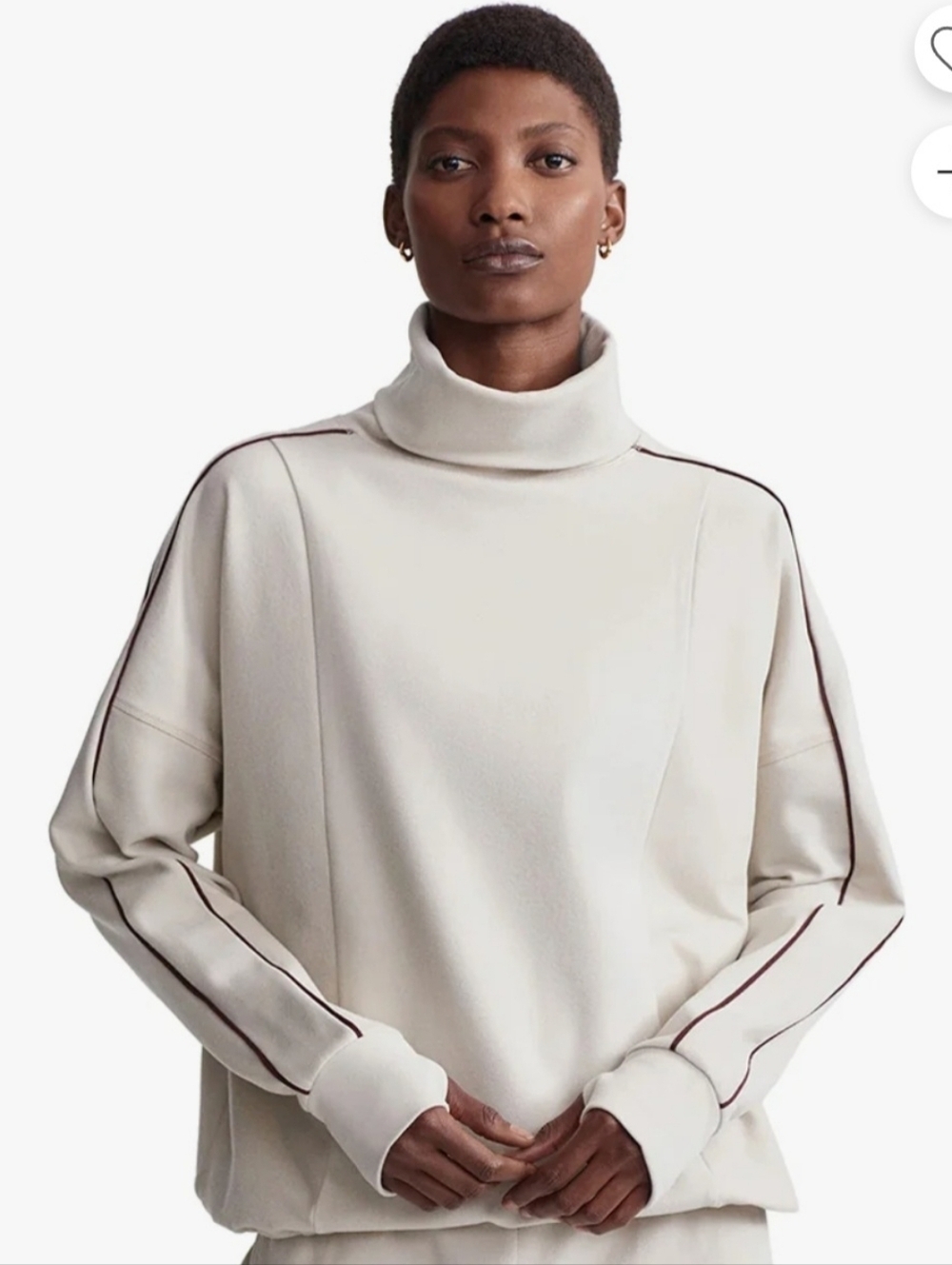 Varley Ariana High Neck Midlayer Sweater Top Sz M Ivory Drawstring Turtleneck